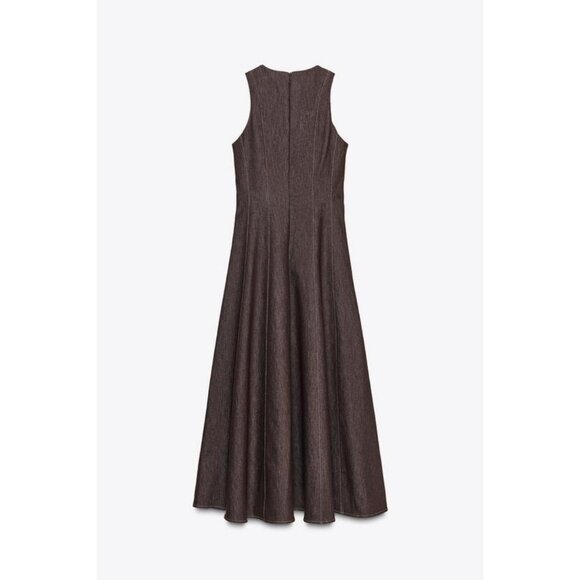ZARA CONTRAST TOPSTITCHING MIDI DRESS - Picture 6 of 7